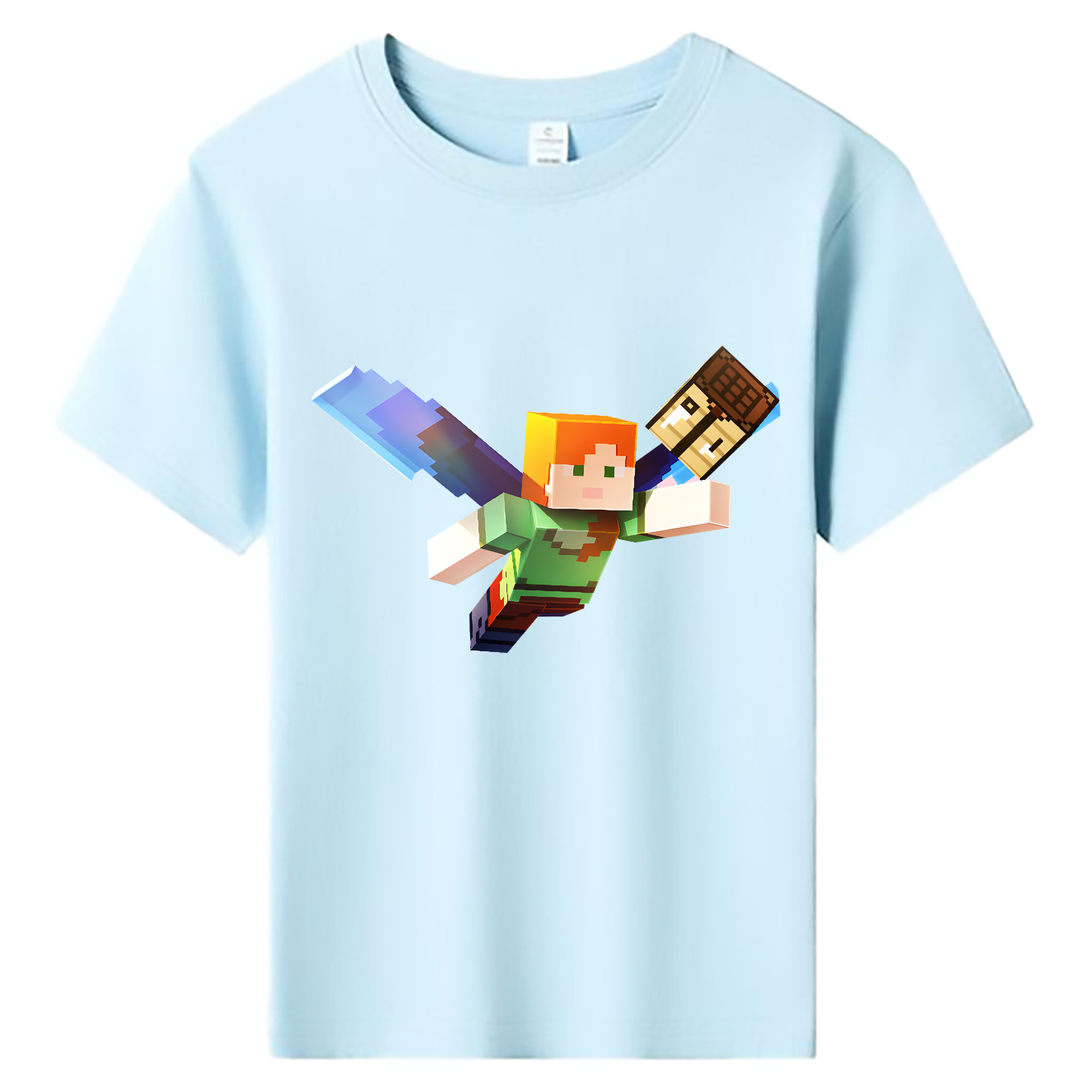 （画像用） マインクラフト ブロックの世界 Minecraft MC Block world 綿100％キッズTシャツ（フロントプリント）